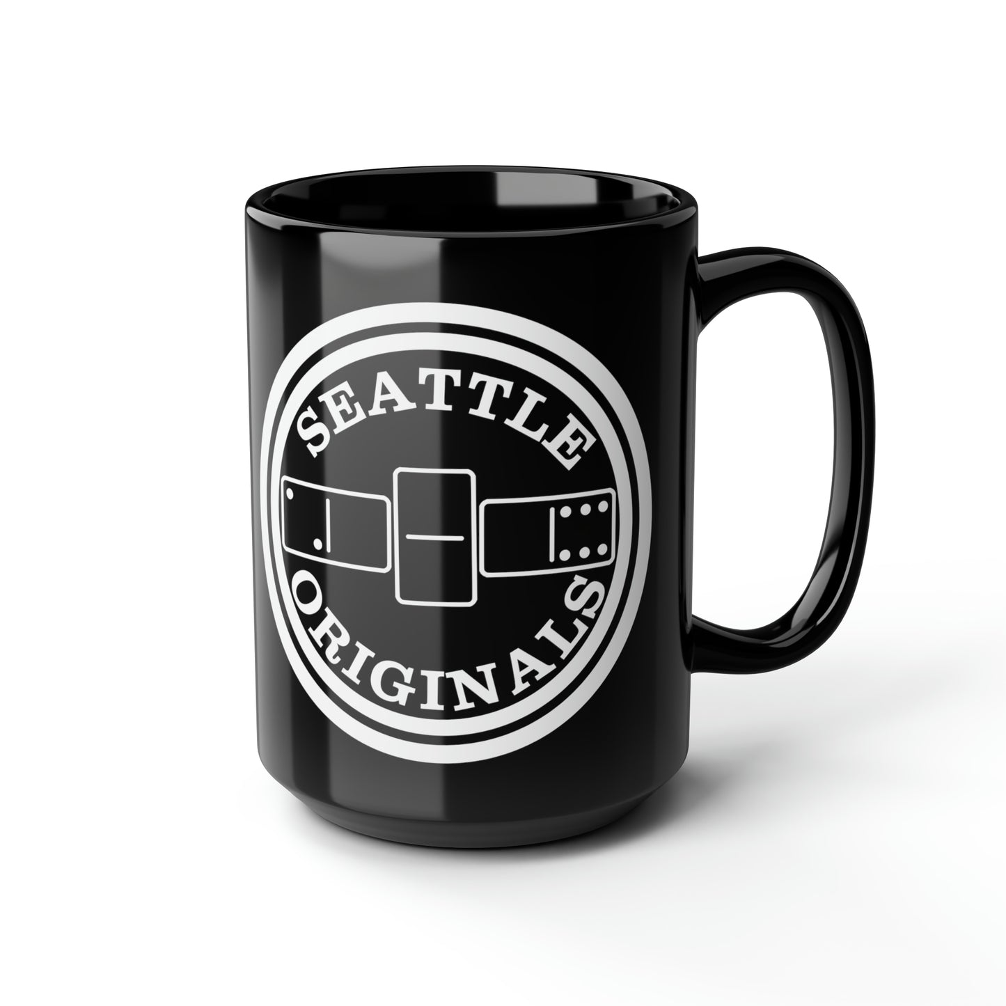 "Seattle Originals" 206 Dominoes Black Mug, 15oz