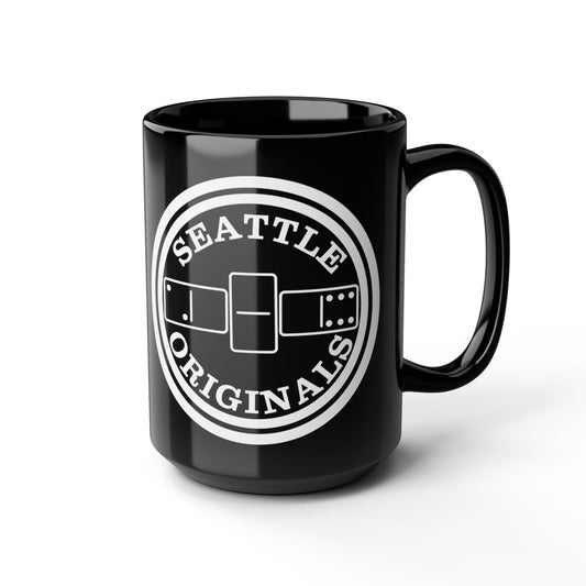 "Seattle Originals" 206 Dominoes Black Mug, 15oz