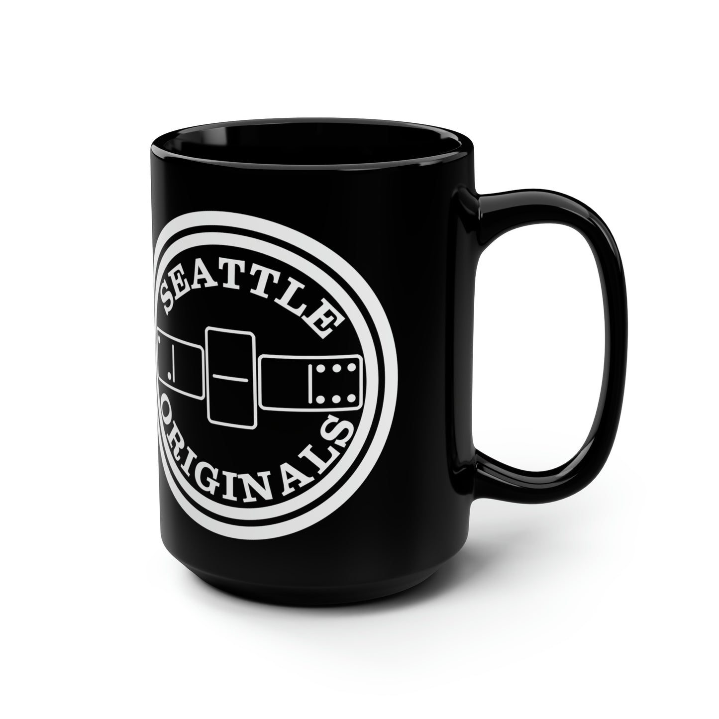 "Seattle Originals" 206 Dominoes Black Mug, 15oz